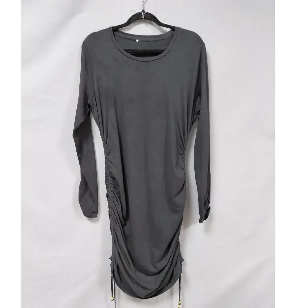 Michael Kors Gold Gray Ruched Side Drawstring Dress Women See Measurements